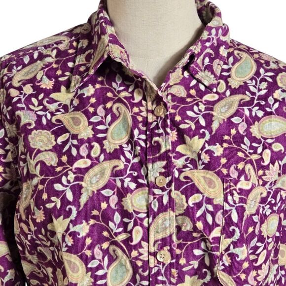 L.L. Bean Purple Floral Paisley Corduroy Button Down Shirt - Picture 2 of 6